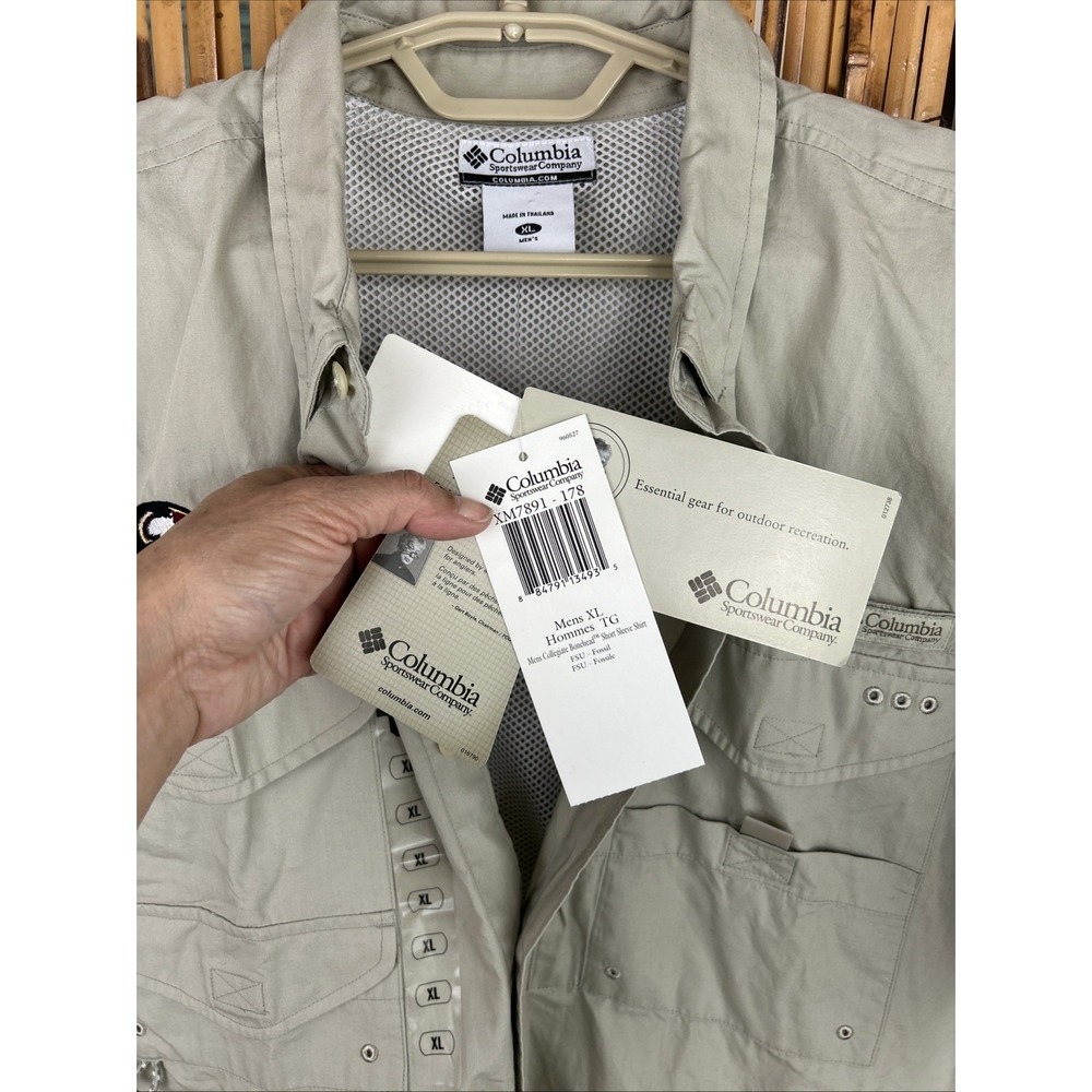 NWT Columbia PFG FSU Seminoles Short Sleeve Beige Vented Fishing Shirt XL VGC - Picture 7 of 16